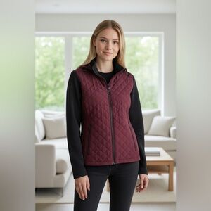 Andrew Marc Burgundy and Black Quilted Puffer Jacket